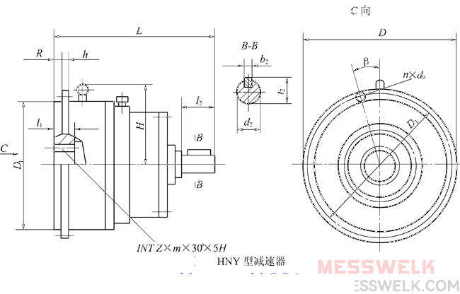 HJY型星轮减速机外形及安装尺寸