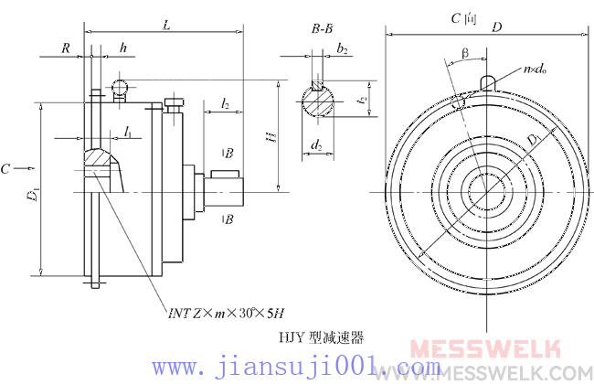 HJY型星轮减速机外形及安装尺寸