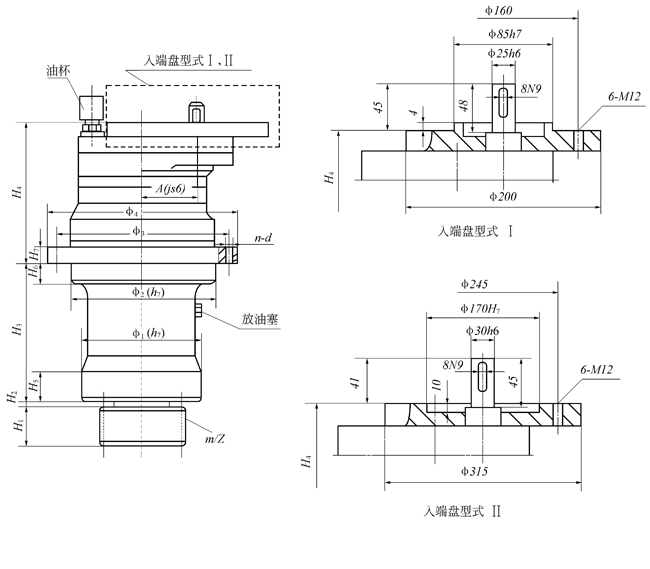 XJL-25、XJL-40、XJL-63、XJL-80、XJL-100、XJL-160、XJL-250行星齿轮减速机外型及安装尺寸