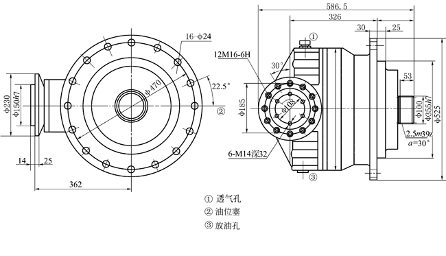 JSR30-27锥齿轮行星齿轮减速机型式与尺寸