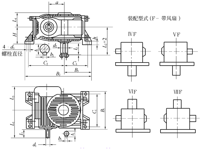 KW型锥面包络圆柱蜗杆减速机（JB-T5559-91）