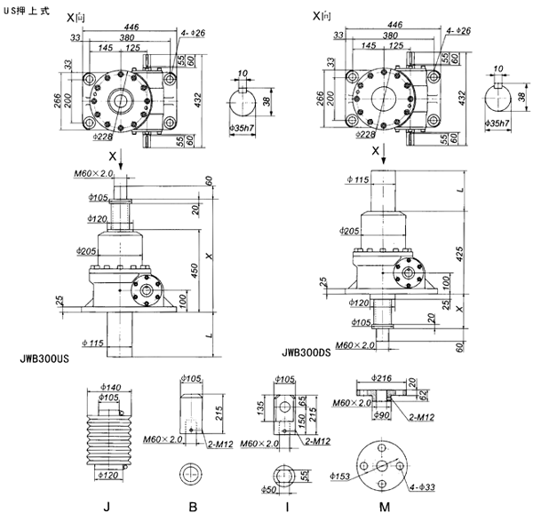 JWB300丝杠升降机外形尺寸表