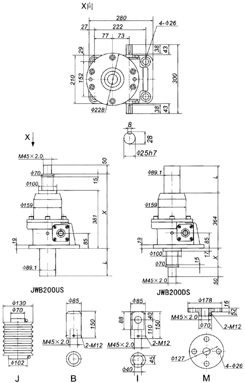 JWB200丝杠升降机外形尺寸表