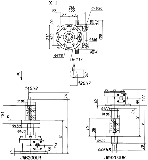 JWB200丝杠升降机外形尺寸表(图2)