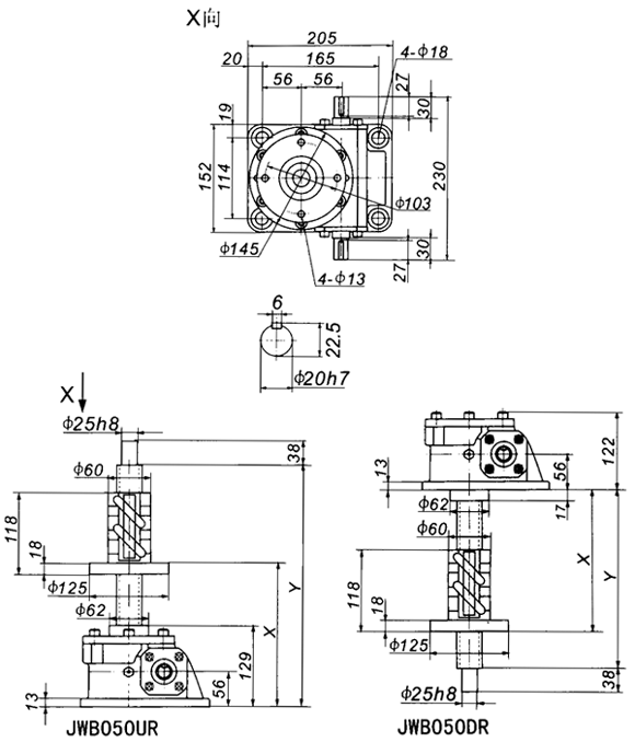 JWB050丝杠升降机外形尺寸表(图2)