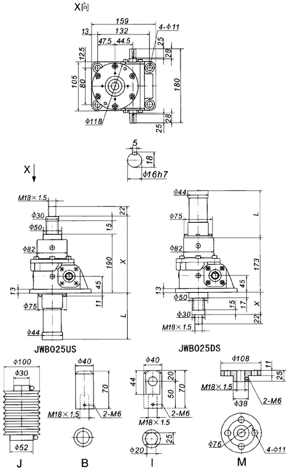 JWB025丝杠升降机外形尺寸表