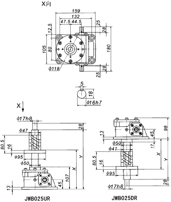 JWB025丝杠升降机外形尺寸表(图2)