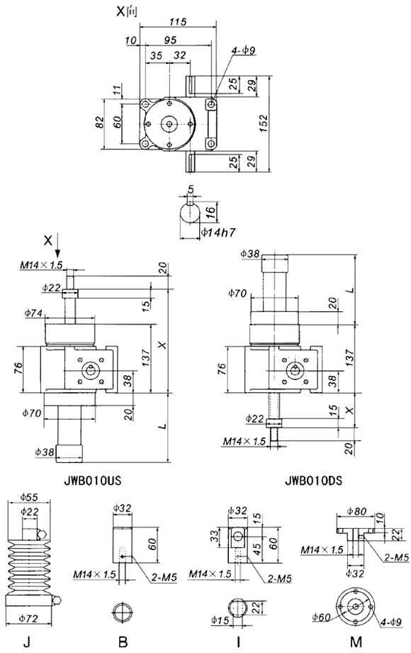 JWB010丝杠升降机外形尺寸表