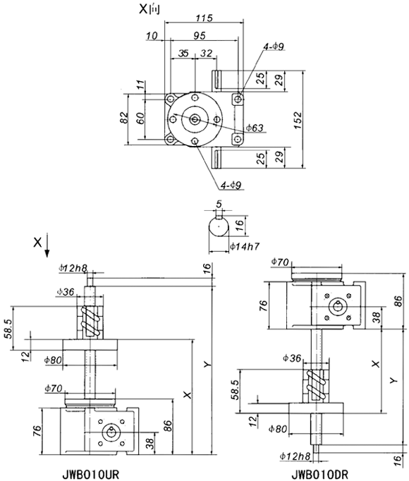 JWB010丝杠升降机外形尺寸表(图2)