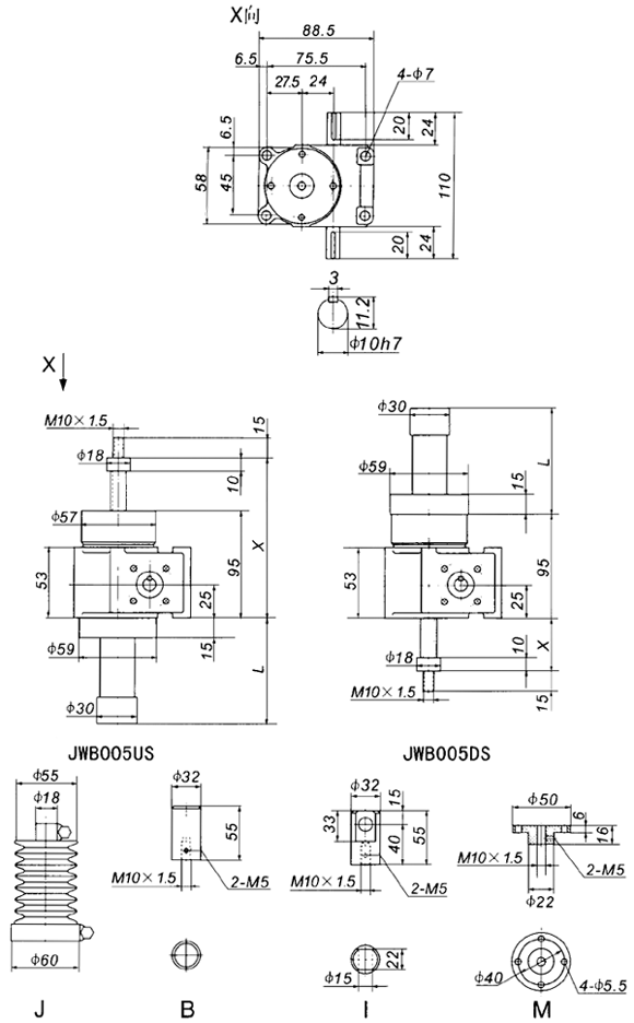 JWB005丝杠升降机外形尺寸表