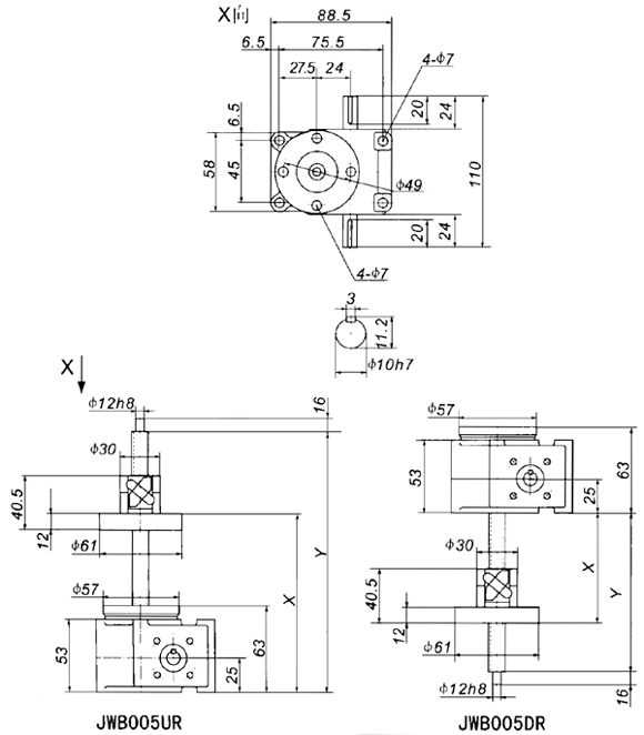 JWB005丝杠升降机外形尺寸表(图2)