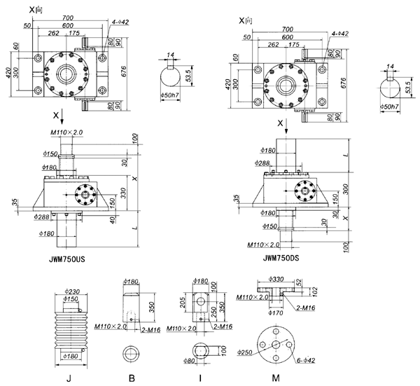 JWM750丝杠升降机外形尺寸表