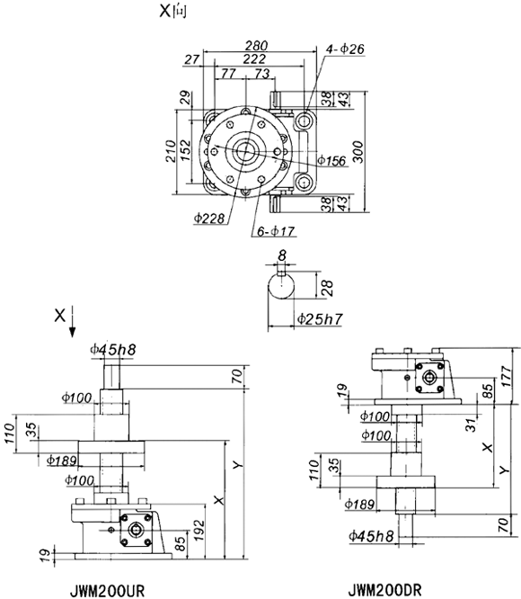 JWM200丝杠升降机外形尺寸表(图2)