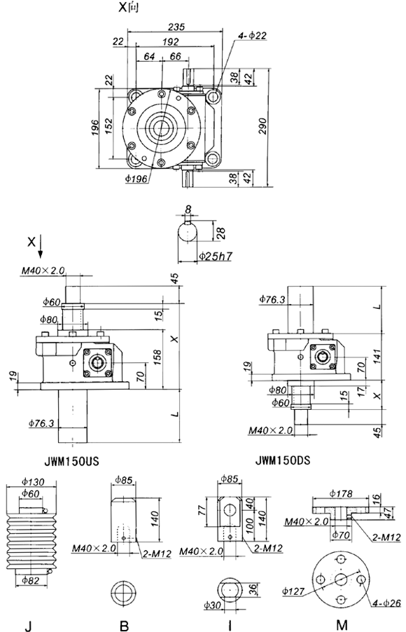 JWM150丝杠升降机外形尺寸表