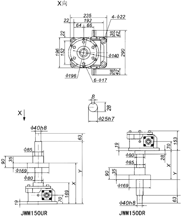 JWM150丝杠升降机外形尺寸表(图2)