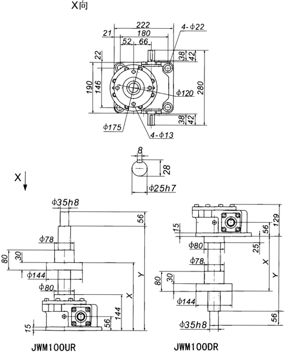 JWM100丝杠升降机外形尺寸表(图2)