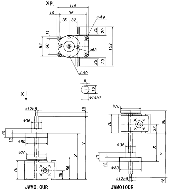 JWM010丝杠升降机外形尺寸表(图2)