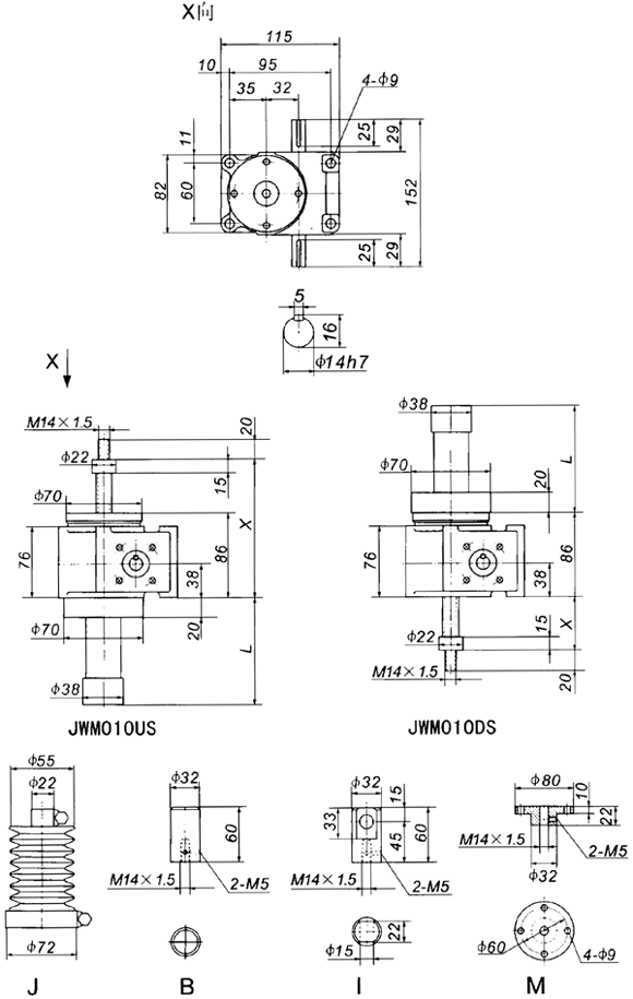 JWM010丝杠升降机外形尺寸表