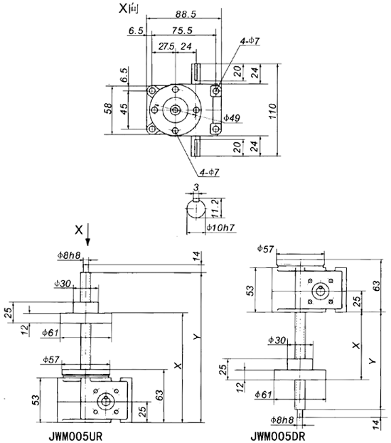 JWM005丝杠升降机外形尺寸表(图2)