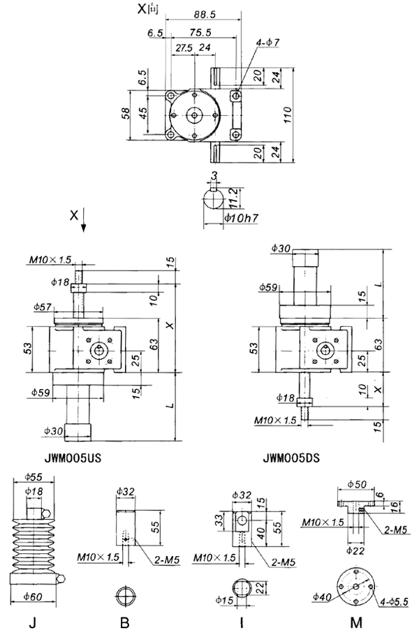 JWM005丝杠升降机外形尺寸表