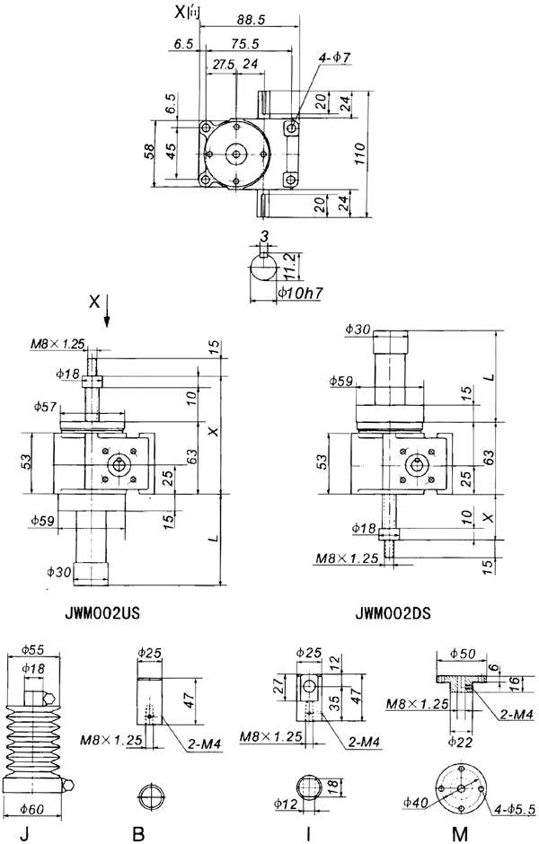 JWM002丝杠升降机外形尺寸表