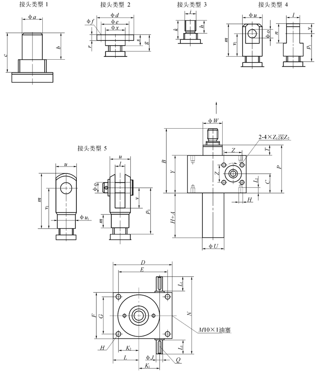 CS型蜗轮丝杠升降机A型结构联结尺寸