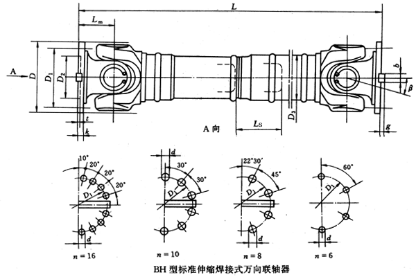 BH型标准伸缩焊接式万向联轴器（JB/T5513-91）