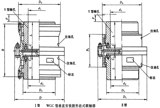 WGC型垂直安装鼓形齿式联轴器外形及安装尺寸(JB/T7002-93)