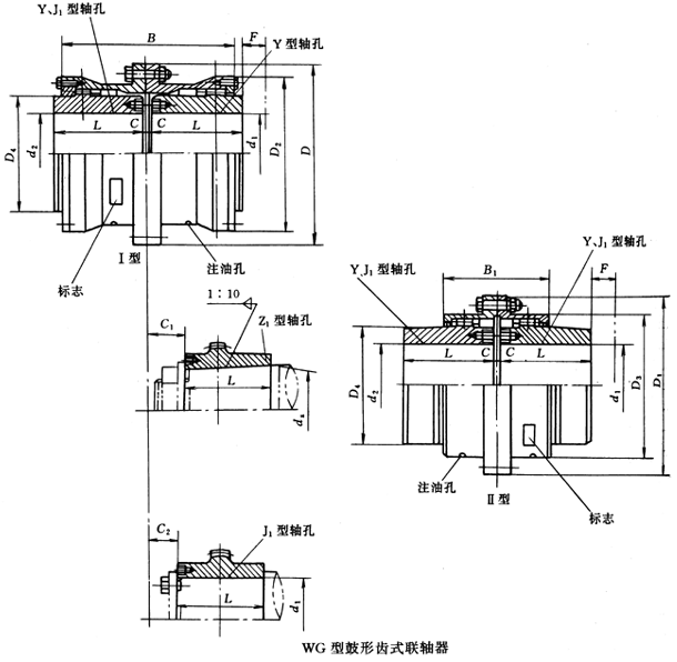 WG型鼓形齿式联轴器外形及安装尺寸（JB/ZQ4186-97）