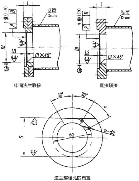 DC系列卷筒用联轴器的卷筒外形及联接尺寸(图2)