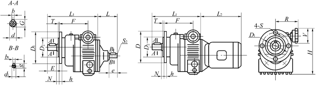 UD…B5-C…型基本型与齿轮组合法兰式外形及安装尺寸