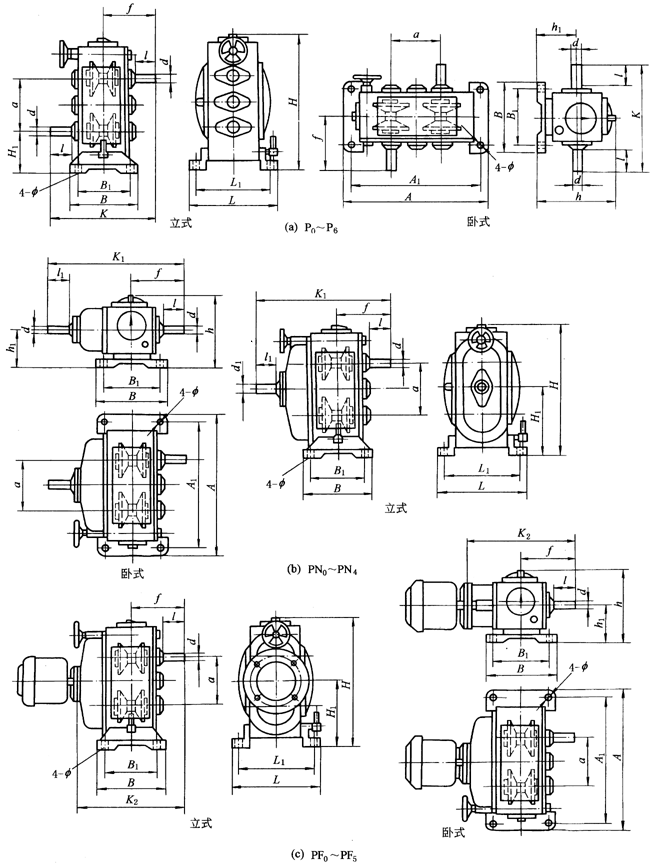 P型齿链式无级变速器外型及安装尺寸（JB/T6952-1993）