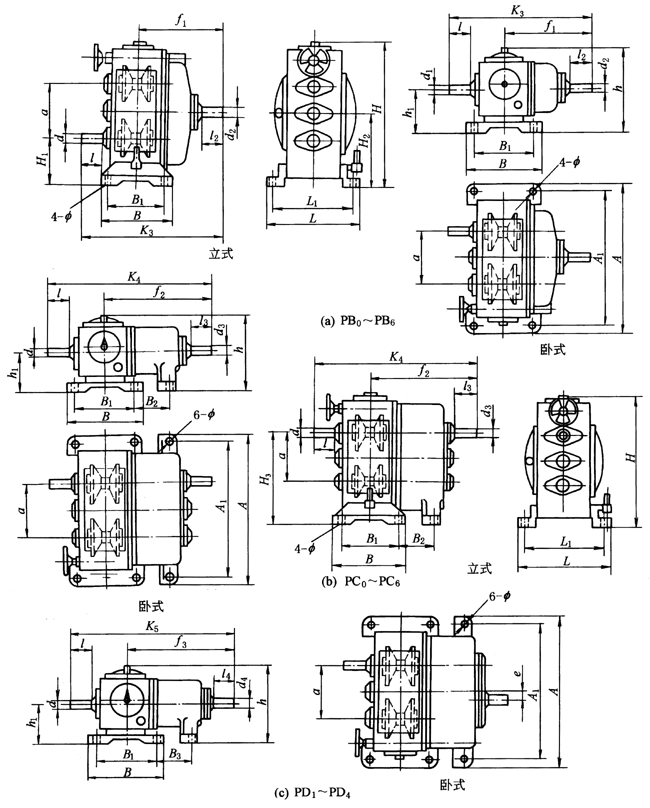 P型齿链式无级变速器外型及安装尺寸（JB/T6952-1993）