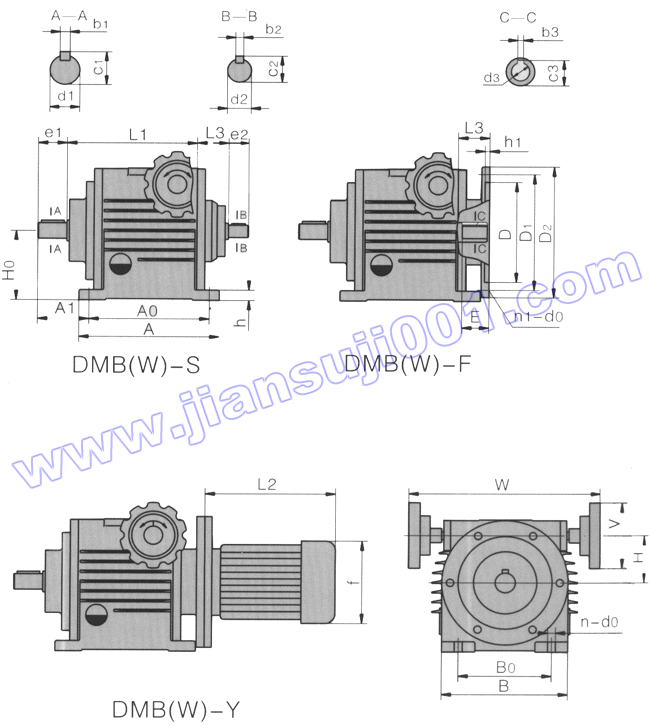DMBW-卧式变速器外型及安装尺寸