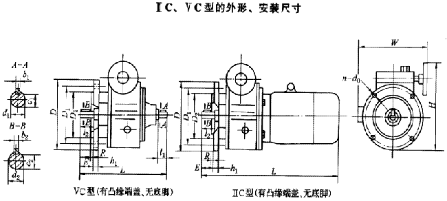 D型行星锥盘无级变速器ⅤC、ⅡC的外形及安装尺寸