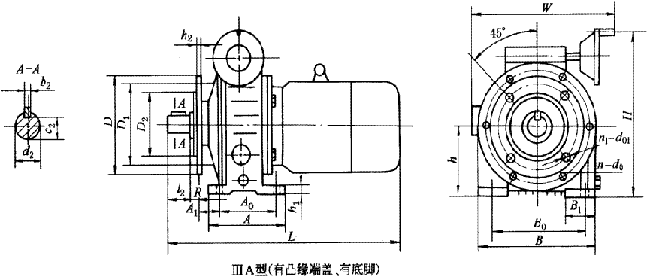 D型行星锥盘无级变速器ⅢA型的外形及安装尺寸