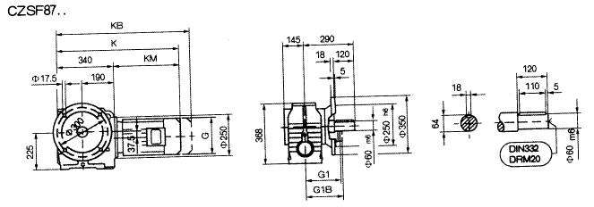 CZSF87..型斜齿轮蜗杆减速机的安装尺寸