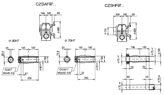 CZSF97..型斜齿轮蜗杆减速机的安装尺寸