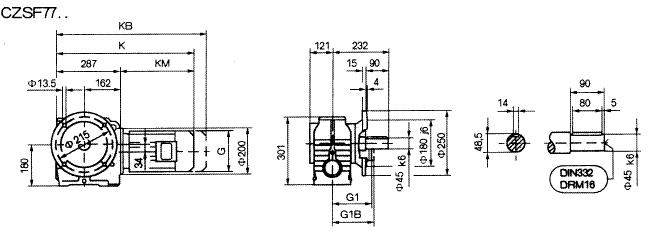 CZSF77..型斜齿轮蜗杆减速机的安装尺寸