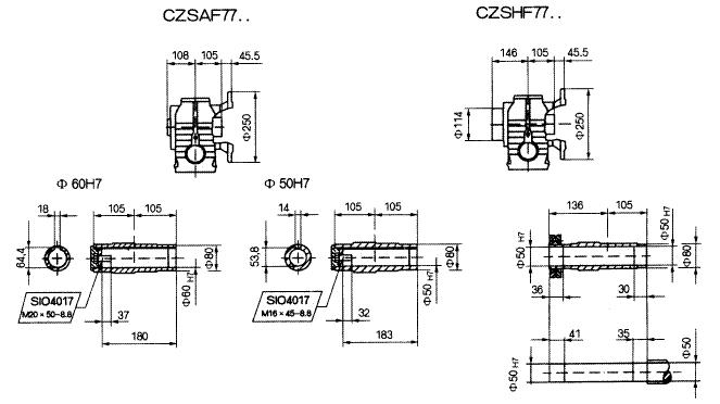 CZSF77..型斜齿轮蜗杆减速机的安装尺寸