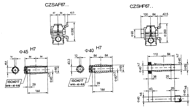 CZSF67..型斜齿轮蜗杆减速机的安装尺寸