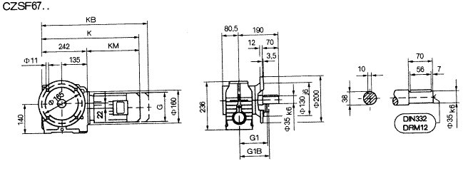 CZSF67..型斜齿轮蜗杆减速机的安装尺寸