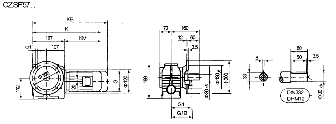CZSF57..型斜齿轮蜗杆减速机的安装尺寸