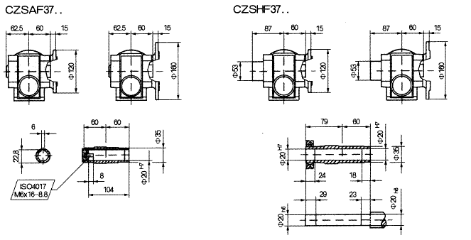 CZSF37..型斜齿轮蜗杆减速机的安装尺寸