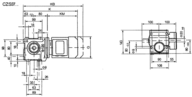 CZS37..型斜齿轮蜗杆减速机的安装尺寸