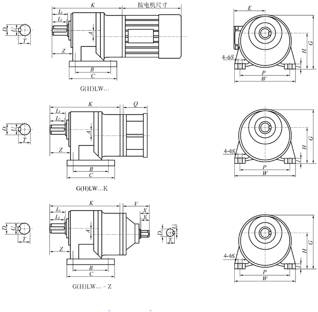 G系列封闭式齿轮减速机外形尺寸