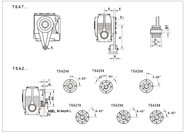TSAT、TSAZ系列蜗轮蜗杆减速机外形安装尺寸