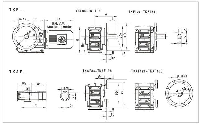 TKF、TKAF系列螺旋伞齿轮减速机外形安装尺寸