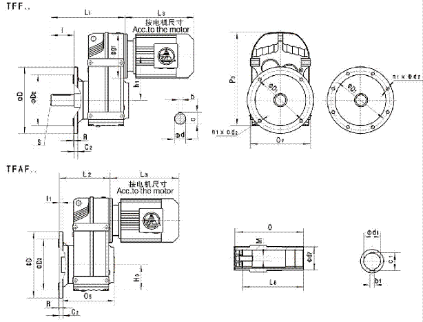 TFF、TFAF系列平行轴斜齿轮减速机的安装尺寸