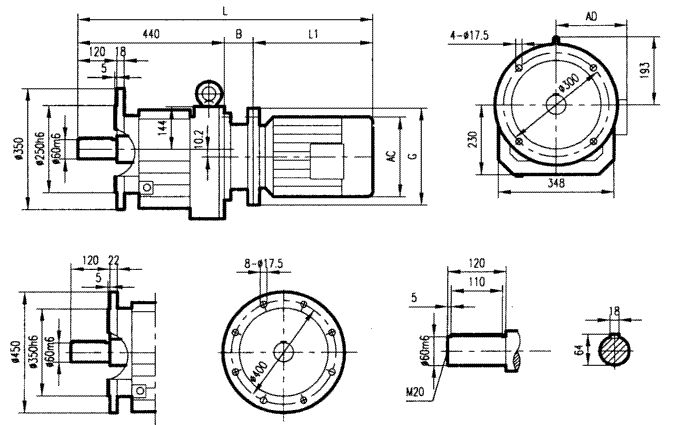 GRF97系列斜齿轮减速电机安装结构尺寸